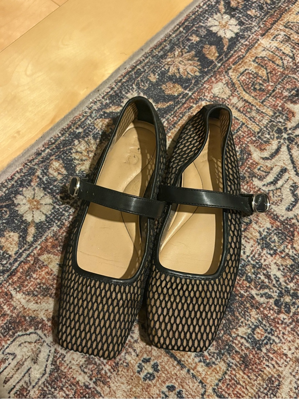 INC International Concepts Black Mesh Mary Jane Flats with Buckle Strap